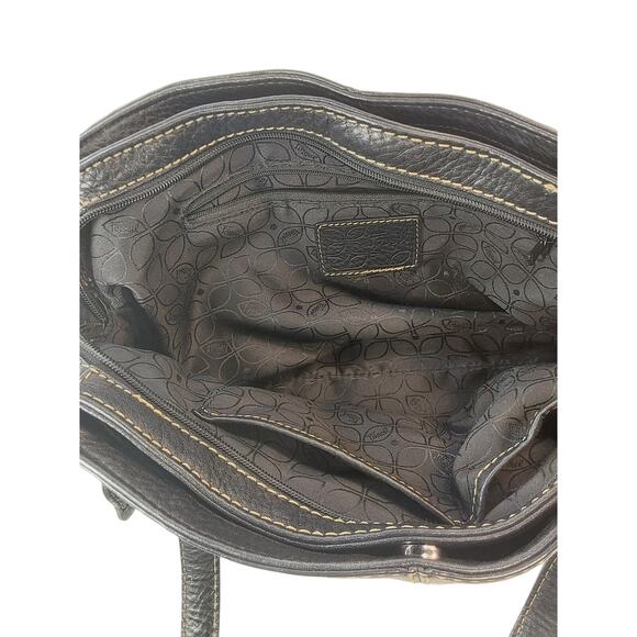 Fossil Black Pebble Leather 3 Section Pocket Shoulder Bag Purse Tote - Picture 6 of 9